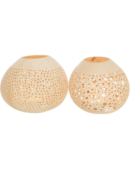 Photophore original bohème Diamètre 14 cm en Noix de coco Beige Cernok (Lot de 2) - 3