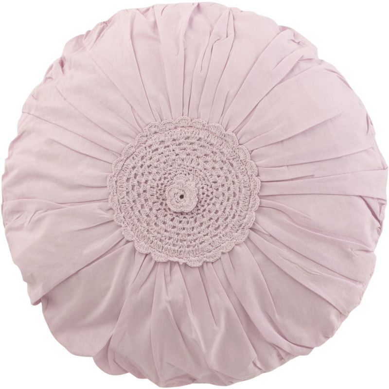 Coussin Rond Dolva 40 cm en Coton Rose Motif dentelle - 1