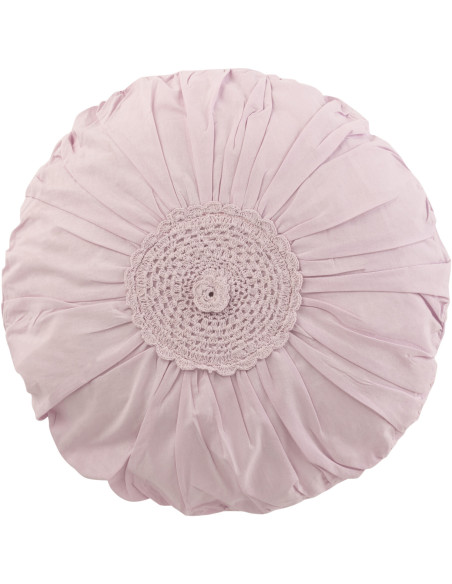 Coussin Rond Dolva 40 cm en Coton Rose Motif dentelle - 1