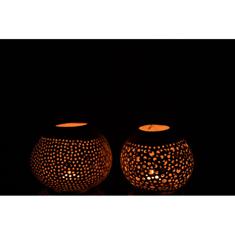 Photophore original bohème Diamètre 14 cm en Noix de coco Beige Cernok (Lot de 2) - 4