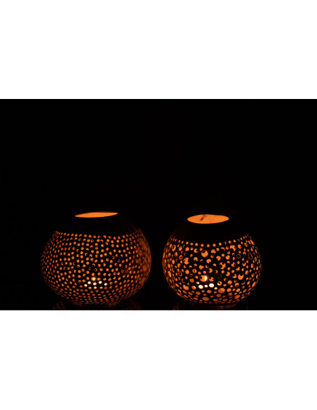 Photophore original bohème Diamètre 14 cm en Noix de coco Beige Cernok (Lot de 2) - 4