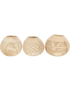 Photophore original bohème Diamètre 14 cm en Noix de coco Beige Cernok (Lot de 3) - 1