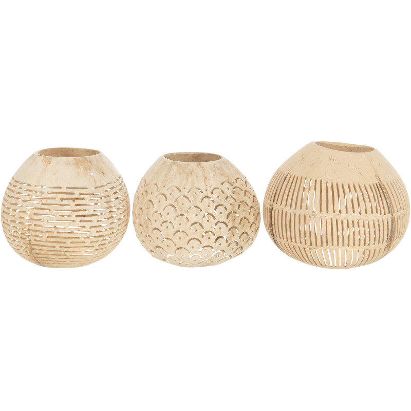 Photophore original bohème Diamètre 14 cm en Noix de coco Beige Cernok (Lot de 3) - 1