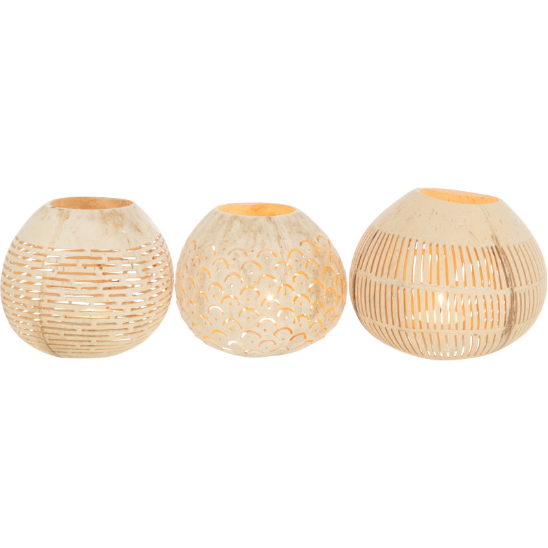 Photophore original bohème Diamètre 14 cm en Noix de coco Beige Cernok (Lot de 3) - 3