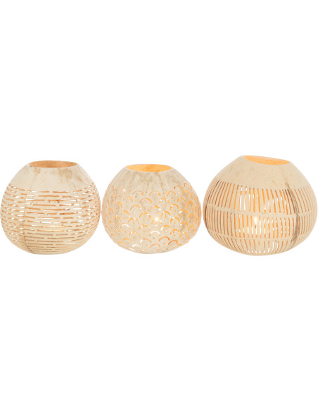 Photophore original bohème Diamètre 14 cm en Noix de coco Beige Cernok (Lot de 3) - 3