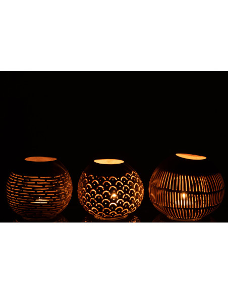 Photophore original bohème Diamètre 14 cm en Noix de coco Beige Cernok (Lot de 3) - 4