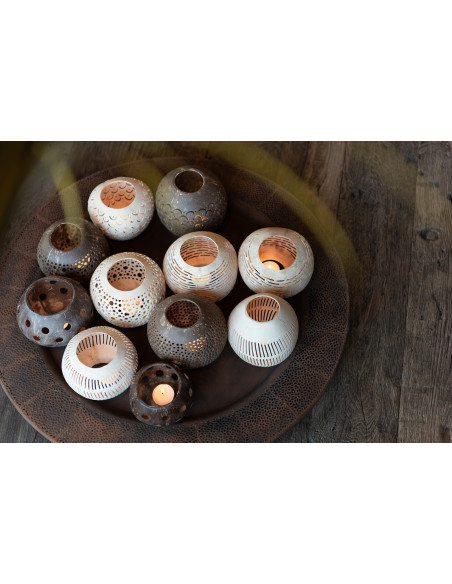 Photophore original bohème Diamètre 14 cm en Noix de coco Beige Cernok (Lot de 3) - 5