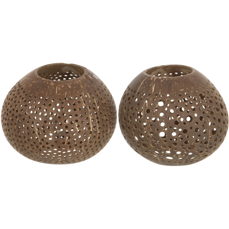 Photophore original bohème Diamètre 14 cm en Noix de coco Marron Cernok (Lot de 2) - 1