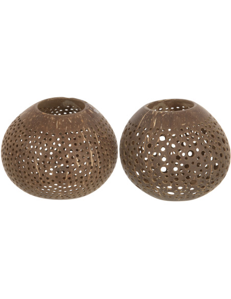 Photophore original bohème Diamètre 14 cm en Noix de coco Marron Cernok (Lot de 2) - 1