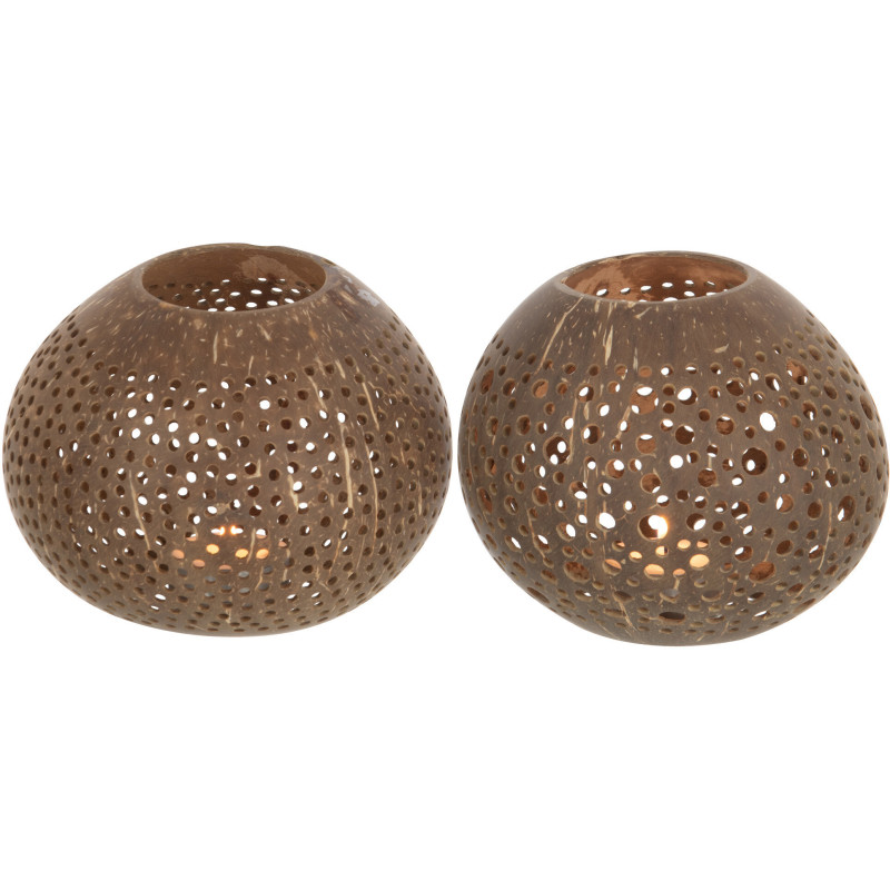 Photophore original bohème Diamètre 14 cm en Noix de coco Marron Cernok (Lot de 2) - 3