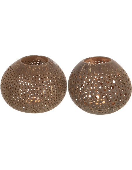 Photophore original bohème Diamètre 14 cm en Noix de coco Marron Cernok (Lot de 2) - 3