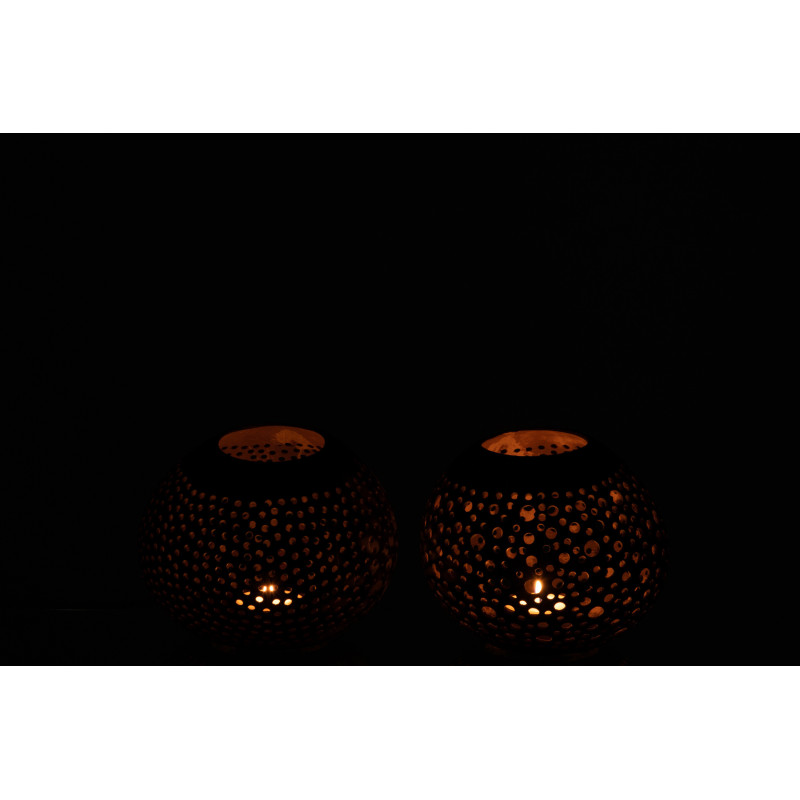 Photophore original bohème Diamètre 14 cm en Noix de coco Marron Cernok (Lot de 2) - 4