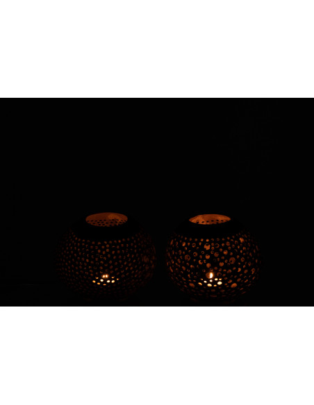 Photophore original bohème Diamètre 14 cm en Noix de coco Marron Cernok (Lot de 2) - 4