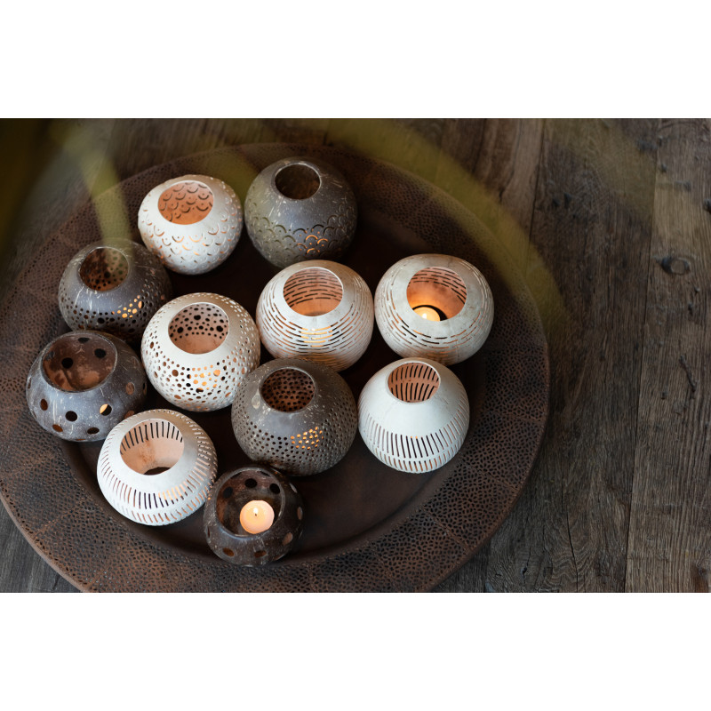 Photophore original bohème Diamètre 14 cm en Noix de coco Marron Cernok (Lot de 2) - 5