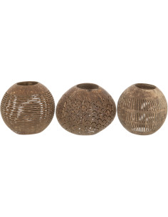 Photophore original bohème Diamètre 14 cm en Noix de coco Marron Cernok (Lot de 3) - 1