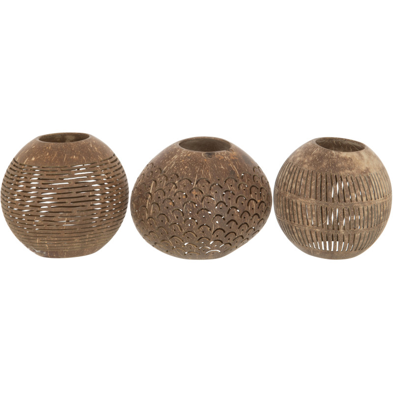 Photophore original bohème Diamètre 14 cm en Noix de coco Marron Cernok (Lot de 3) - 1