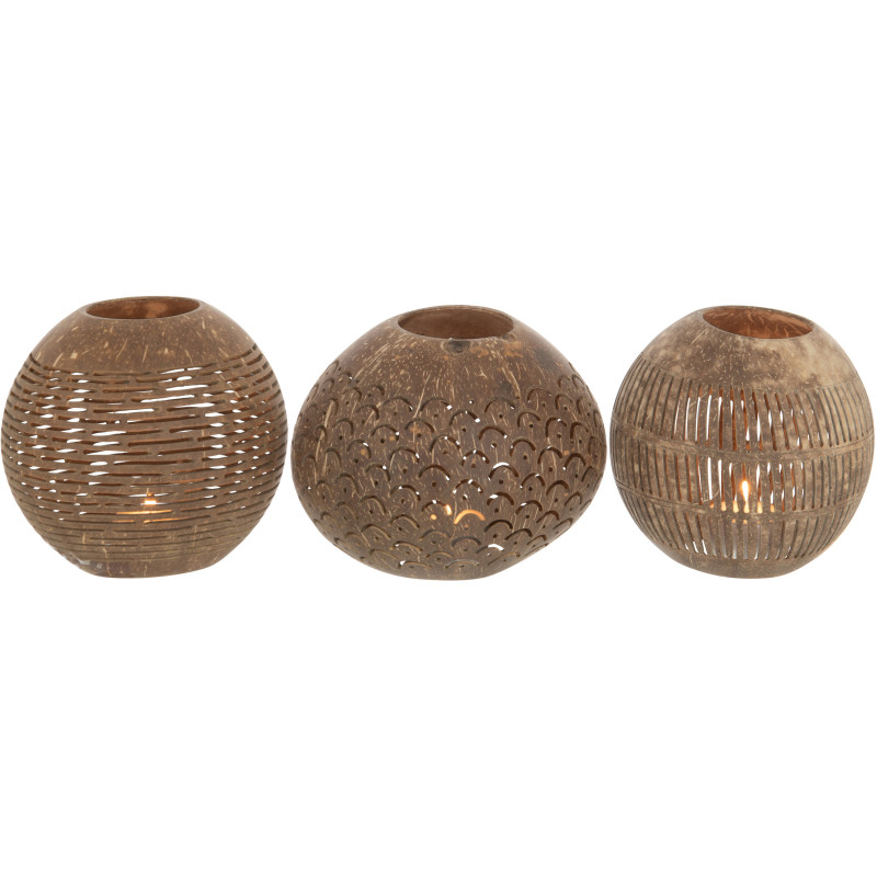 Photophore original bohème Diamètre 14 cm en Noix de coco Marron Cernok (Lot de 3) - 3