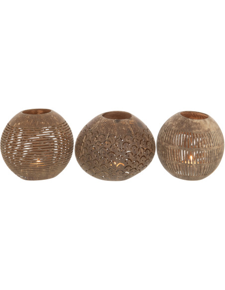 Photophore original bohème Diamètre 14 cm en Noix de coco Marron Cernok (Lot de 3) - 3