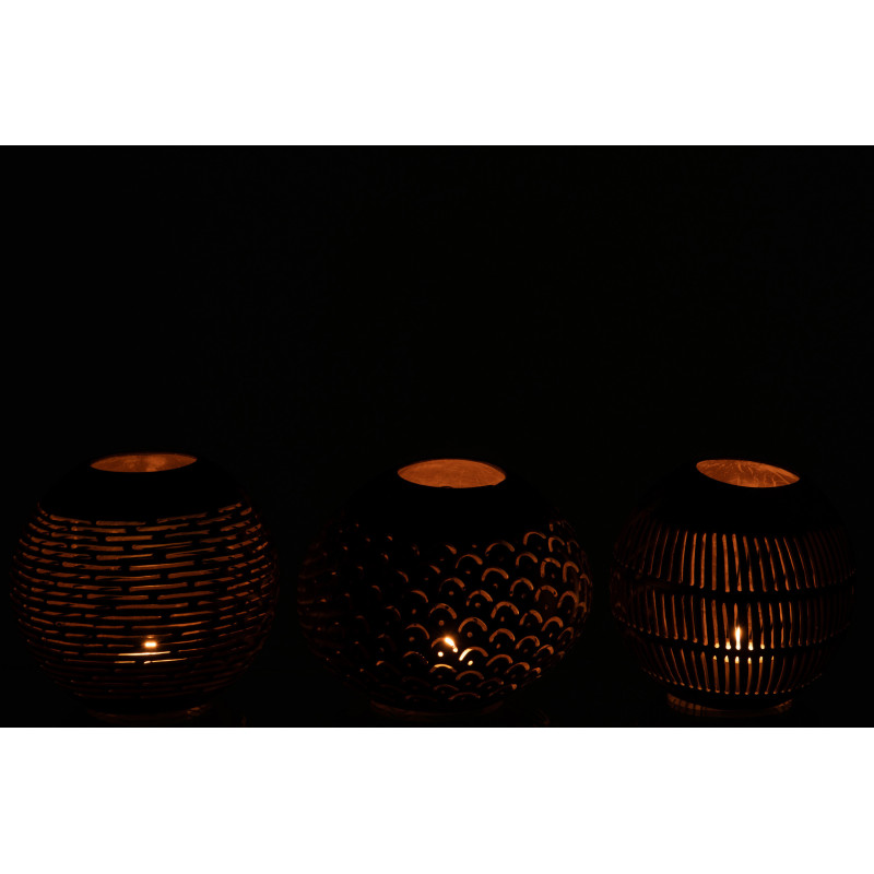 Photophore original bohème Diamètre 14 cm en Noix de coco Marron Cernok (Lot de 3) - 4