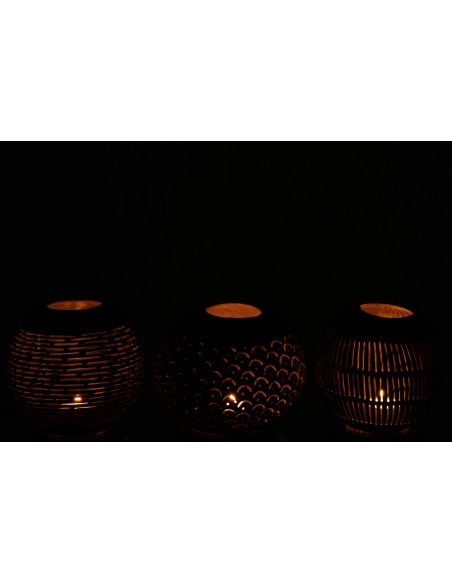 Photophore original bohème Diamètre 14 cm en Noix de coco Marron Cernok (Lot de 3) - 4