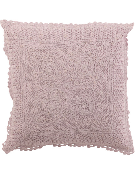 Coussin Carré Dolva 45x45 en Coton Rose Motif dentelle - 1