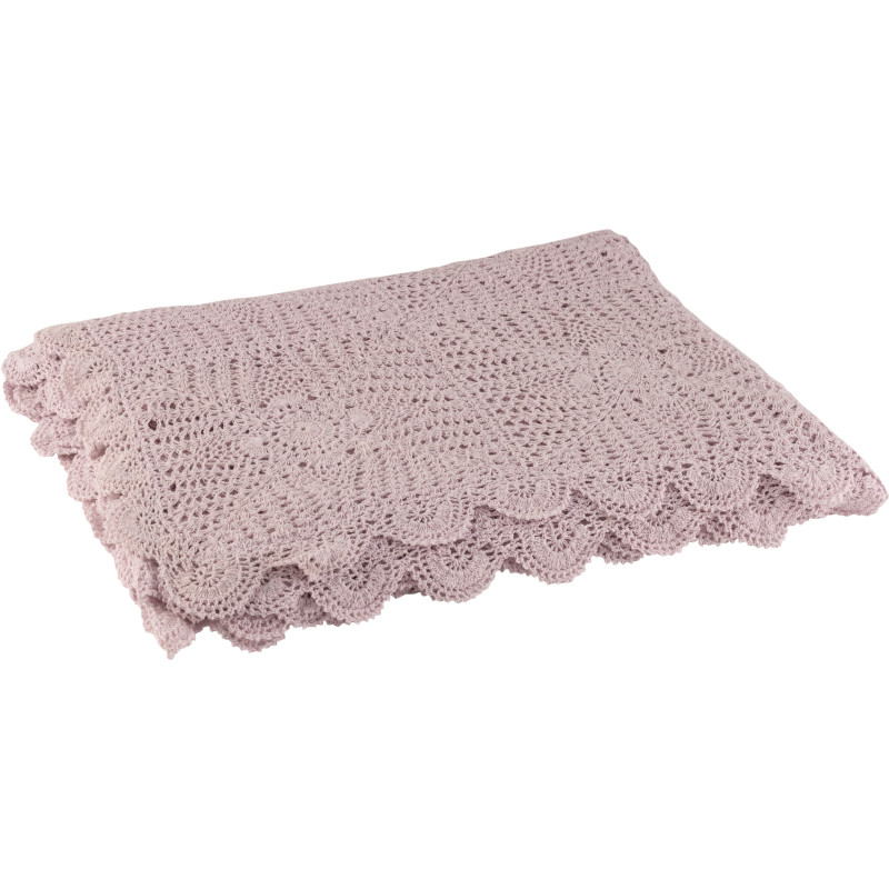 Nappe rectangulaire en coton rose dentelles 135x200 - 1