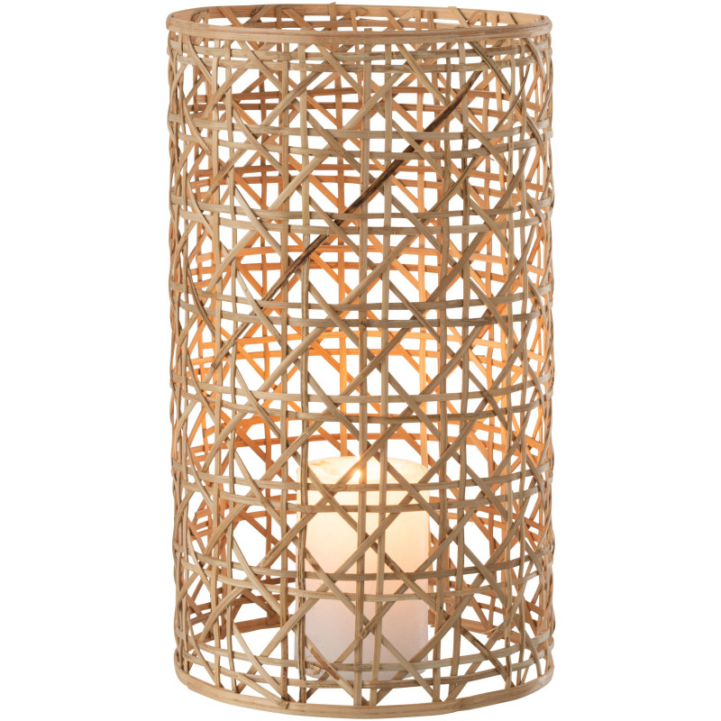 Photophore vintage XL Diamètre 15 cm en Verre Transparent Rotin Naturel Cannage Candice - 2