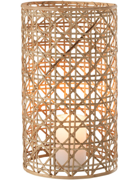 Photophore vintage XL Diamètre 15 cm en Verre Transparent Rotin Naturel Cannage Candice - 2