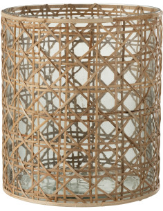 Photophore vintage XXL Diamètre 20 cm en Verre Transparent Rotin Naturel Cannage Candice - 1