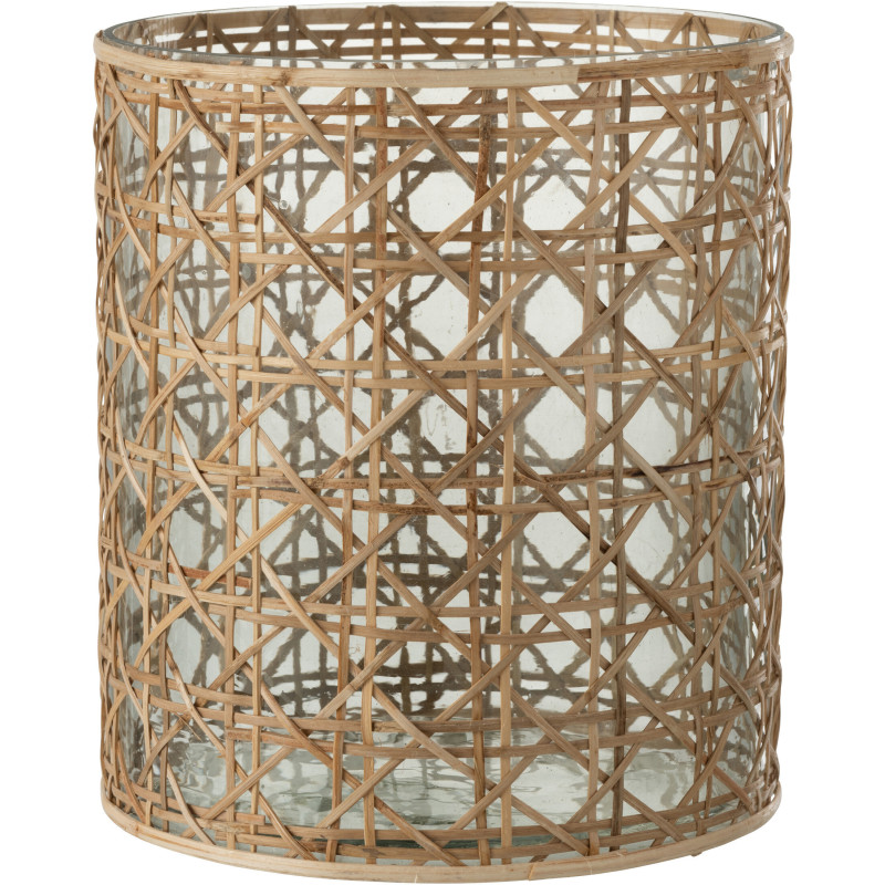 Photophore vintage XXL Diamètre 20 cm en Verre Transparent Rotin Naturel Cannage Candice - 1