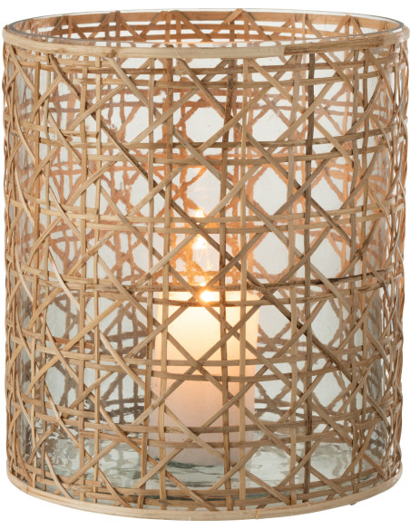 Photophore vintage XXL Diamètre 20 cm en Verre Transparent Rotin Naturel Cannage Candice - 2