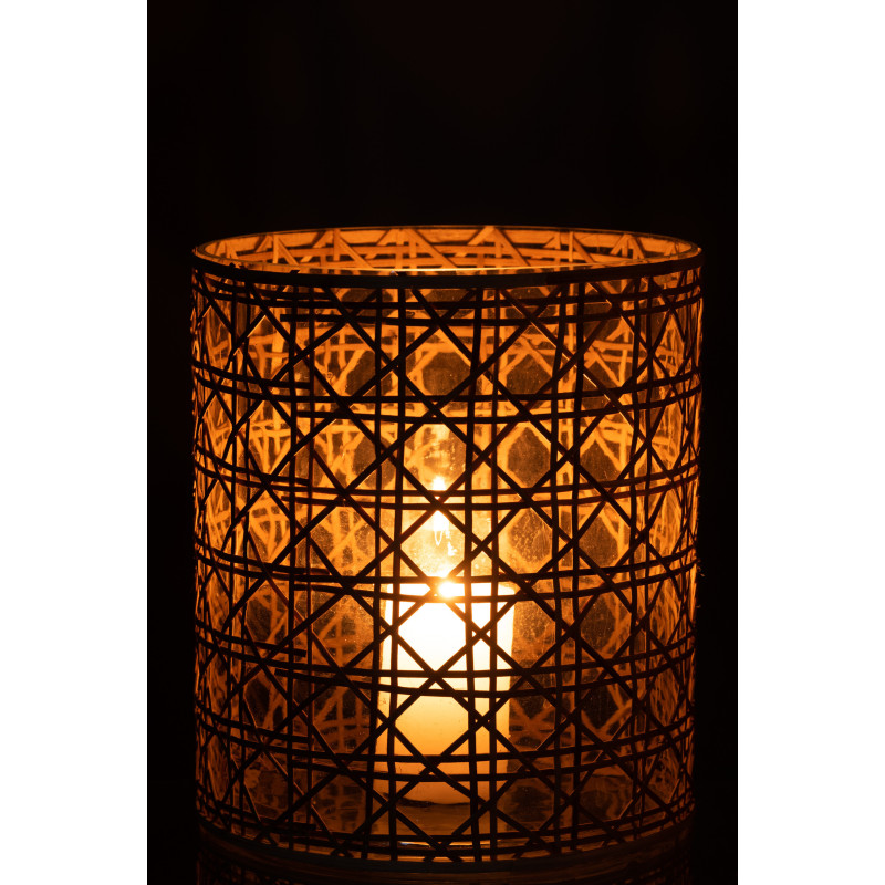 Photophore vintage XXL Diamètre 20 cm en Verre Transparent Rotin Naturel Cannage Candice - 3