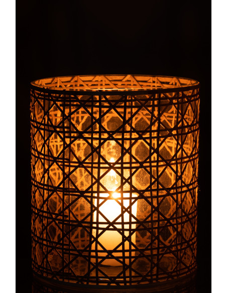 Photophore vintage XXL Diamètre 20 cm en Verre Transparent Rotin Naturel Cannage Candice - 3