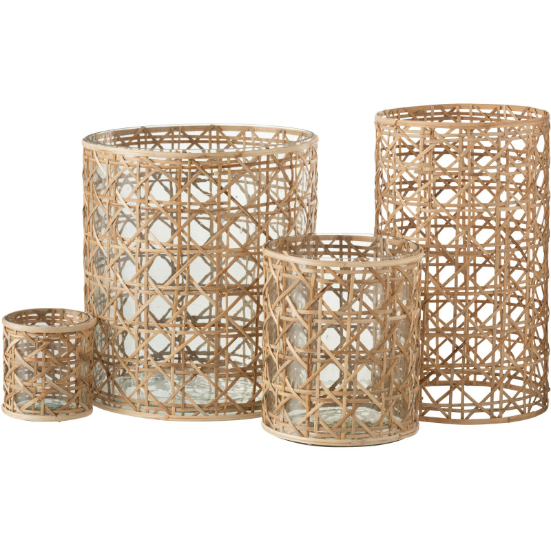 Photophore vintage XXL Diamètre 20 cm en Verre Transparent Rotin Naturel Cannage Candice - 4