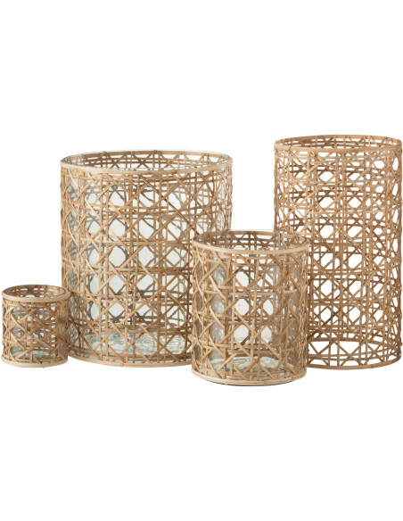 Photophore vintage XXL Diamètre 20 cm en Verre Transparent Rotin Naturel Cannage Candice - 4