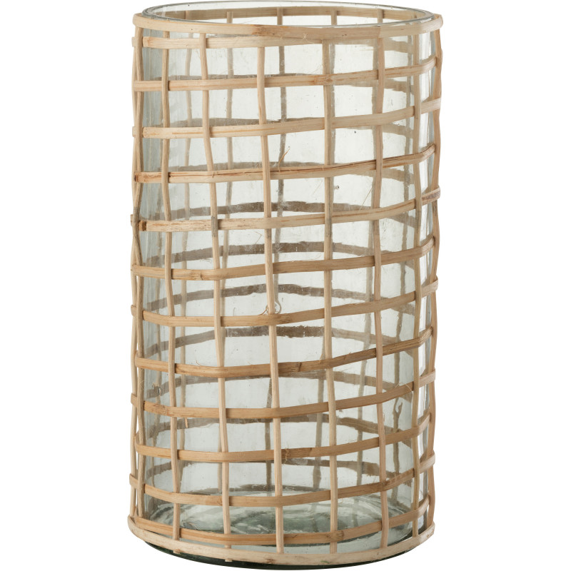 Photophore vintage XL Diamètre 15 cm en Verre Transparent Rotin Naturel Violette - 1