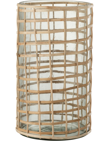 Photophore vintage XL Diamètre 15 cm en Verre Transparent Rotin Naturel Violette - 1