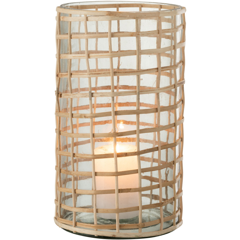 Photophore vintage XL Diamètre 15 cm en Verre Transparent Rotin Naturel Violette - 3