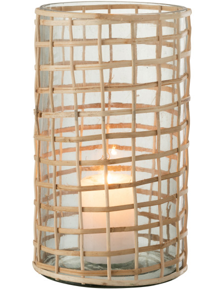 Photophore vintage XL Diamètre 15 cm en Verre Transparent Rotin Naturel Violette - 3