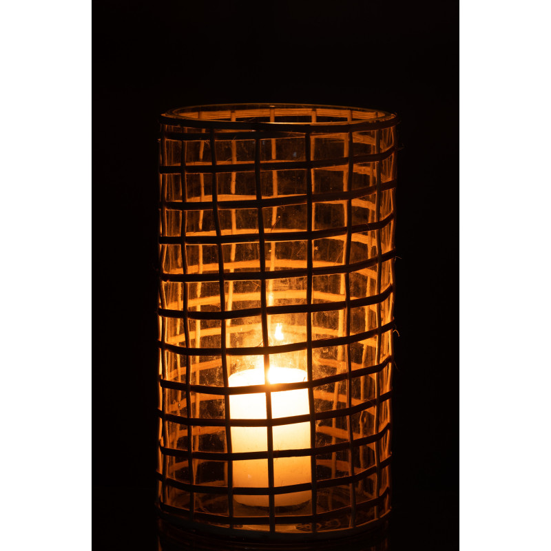 Photophore vintage XL Diamètre 15 cm en Verre Transparent Rotin Naturel Violette - 4