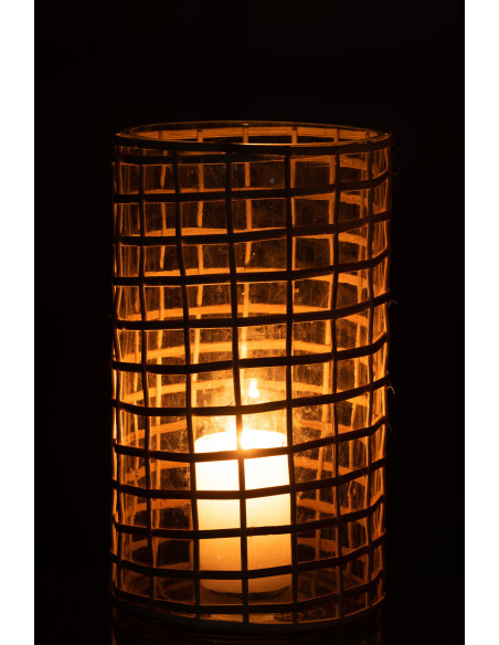 Photophore vintage XL Diamètre 15 cm en Verre Transparent Rotin Naturel Violette - 4