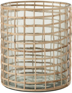 Photophore vintage XXL Diamètre 20 cm en Verre Transparent Rotin Naturel Violette - 1