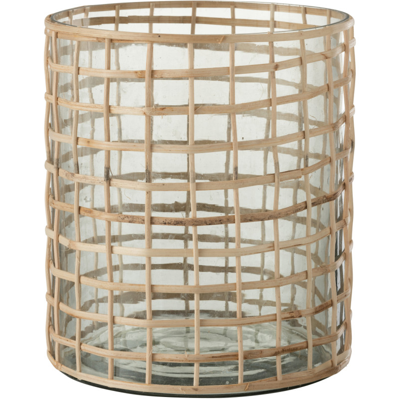 Photophore vintage XXL Diamètre 20 cm en Verre Transparent Rotin Naturel Violette - 1
