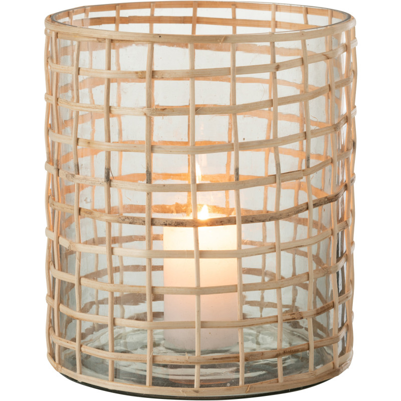 Photophore vintage XXL Diamètre 20 cm en Verre Transparent Rotin Naturel Violette - 3