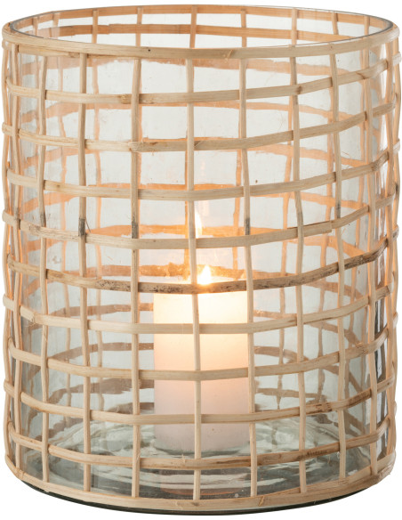 Photophore vintage XXL Diamètre 20 cm en Verre Transparent Rotin Naturel Violette - 3