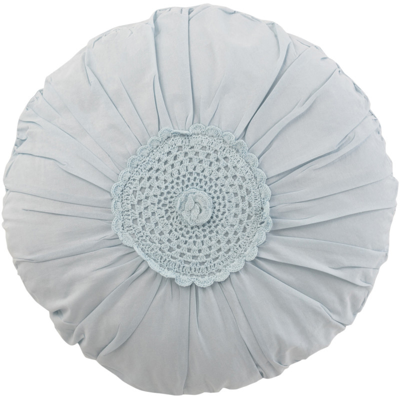 Coussin Rond Dolva 40 cm en Coton Bleu Motif dentelle - 1