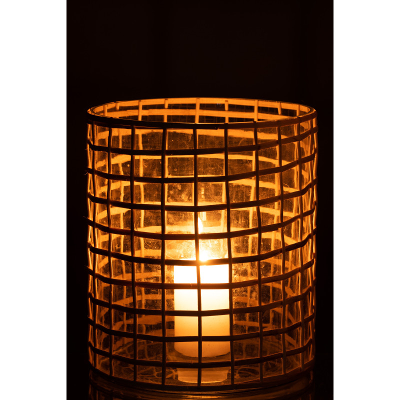 Photophore vintage XXL Diamètre 20 cm en Verre Transparent Rotin Naturel Violette - 4