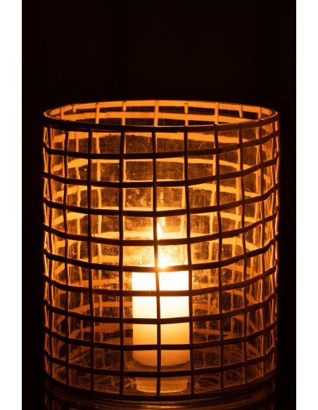 Photophore vintage XXL Diamètre 20 cm en Verre Transparent Rotin Naturel Violette - 4