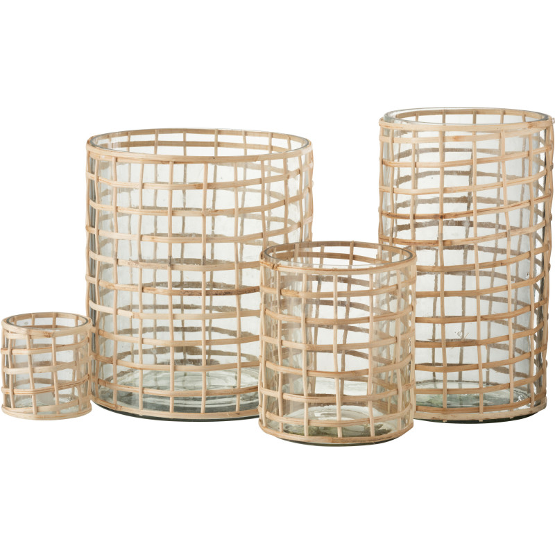 Photophore vintage XXL Diamètre 20 cm en Verre Transparent Rotin Naturel Violette - 5