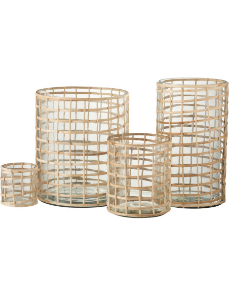 Photophore vintage XXL Diamètre 20 cm en Verre Transparent Rotin Naturel Violette - 5